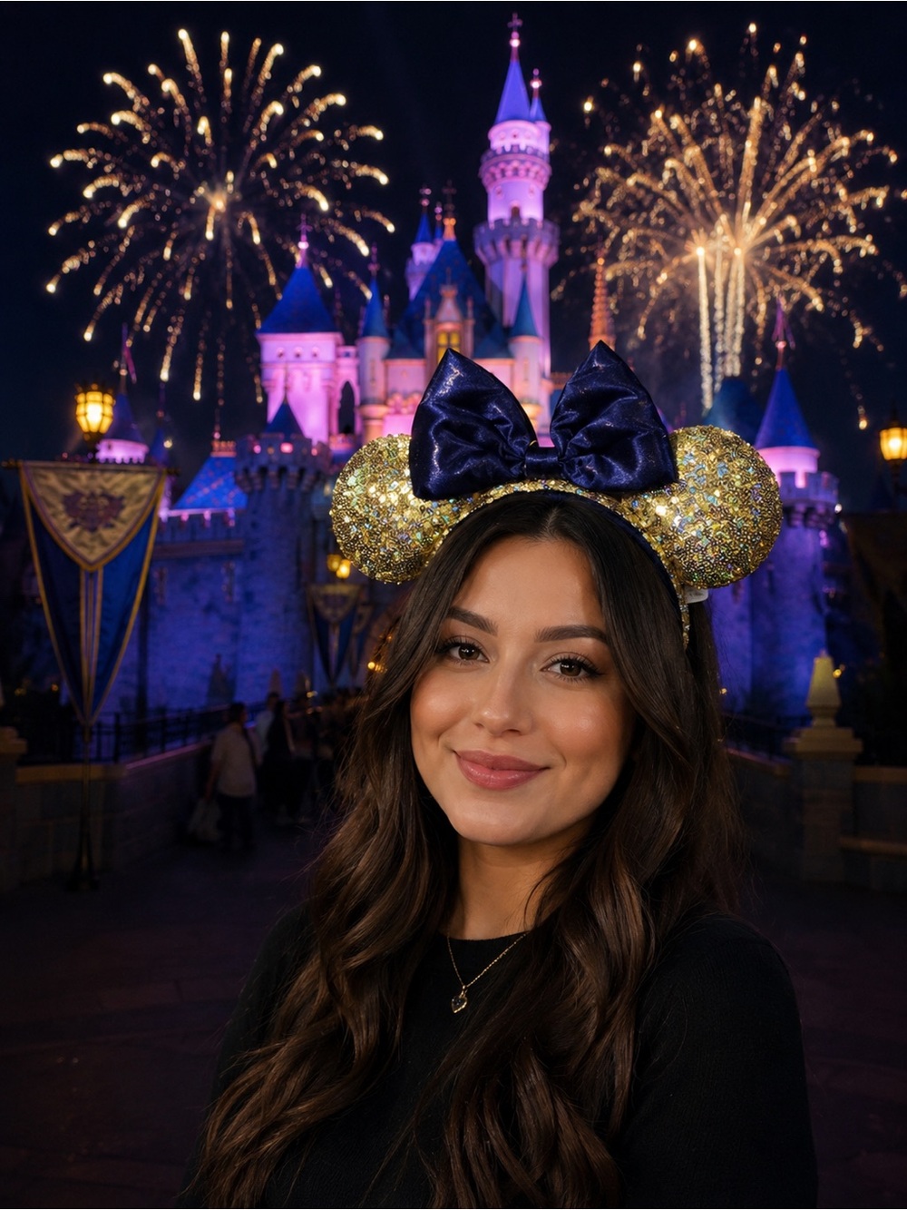 Disney WDW 50th Anniversary Gold Sequin Blue Bow Ears Headband EARidescent NWT